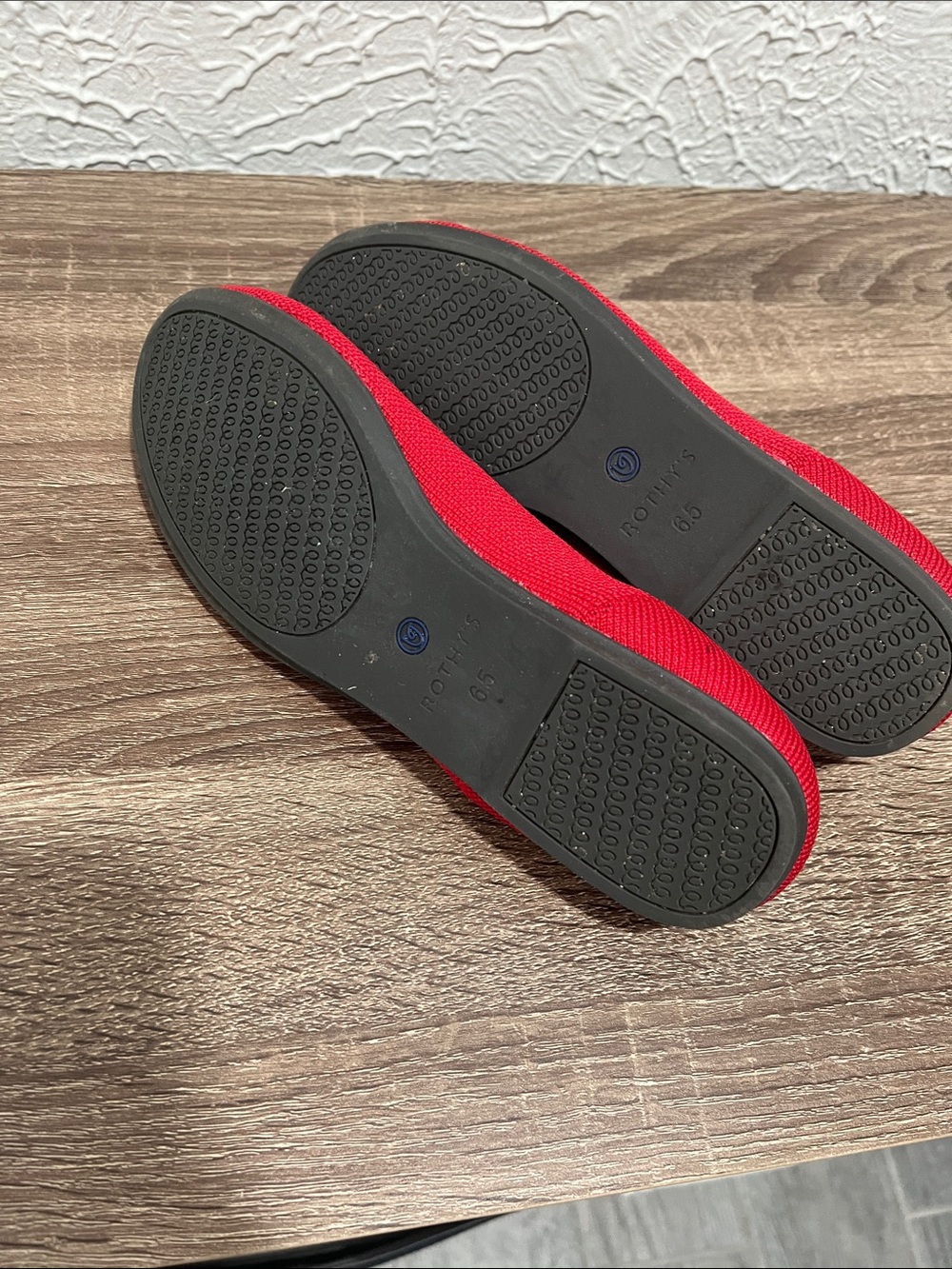 Rothy's Red Knit Slip-On Flats with Blue Trim - Picture 3 of 4